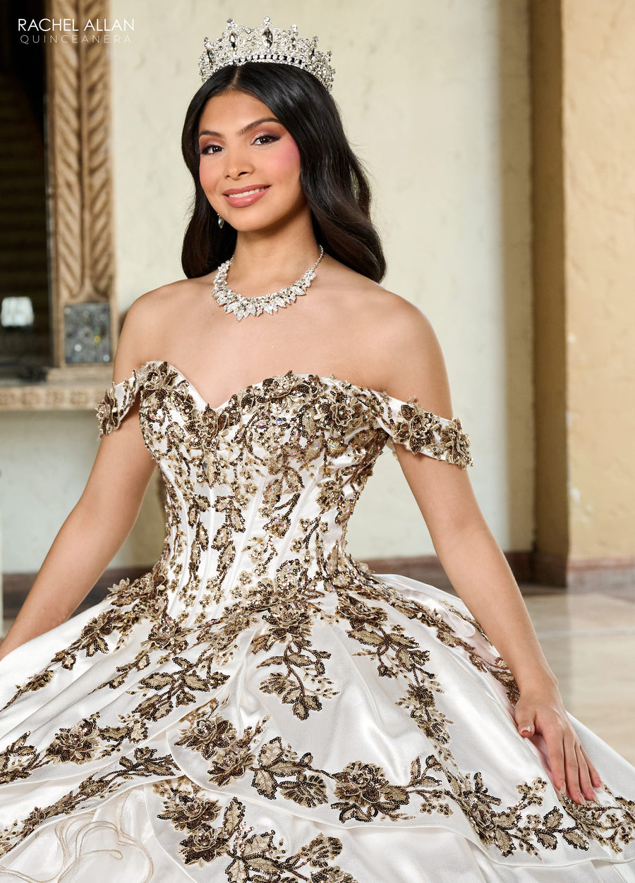 Quinceanera Dresses Long Quinceanera Ruffle Ball Gown White Gold