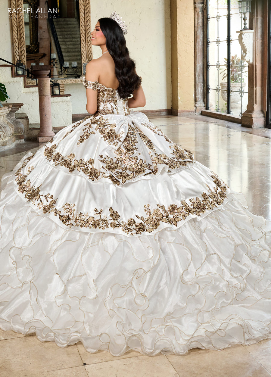 Quinceanera Dresses Long Quinceanera Ruffle Ball Gown White Gold