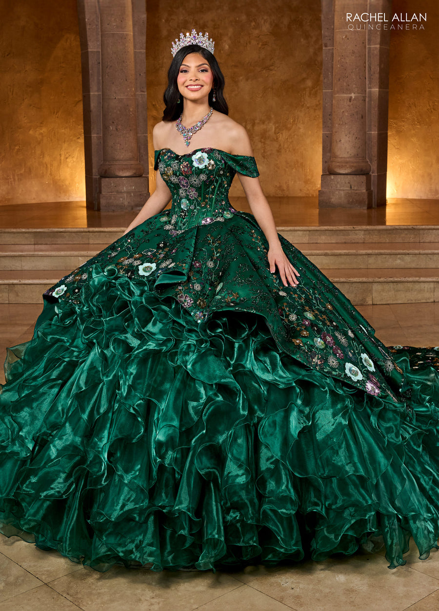 Quinceanera Dresses Ruffle Quinceanera Long Ball Gown Emerald Multi