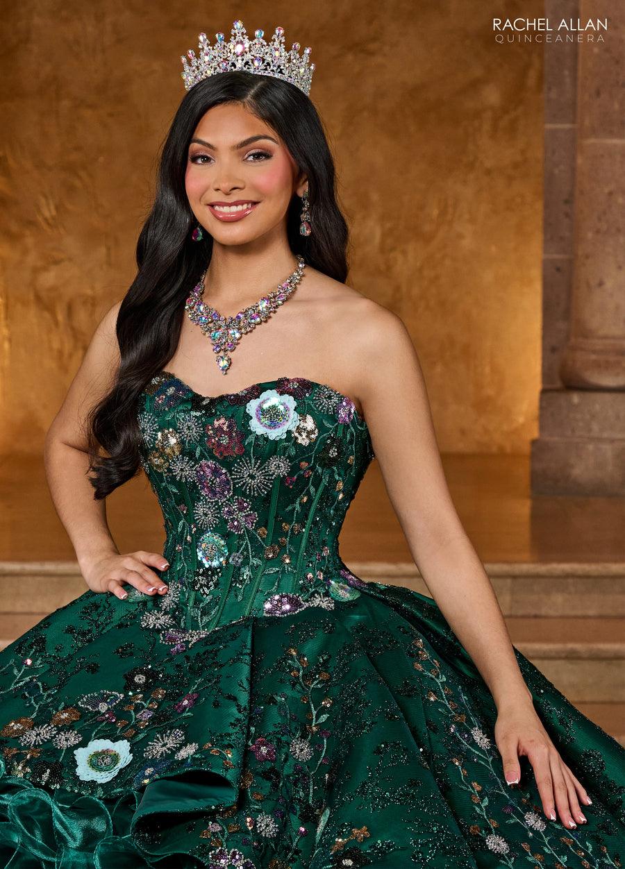 Quinceanera Dresses Ruffle Quinceanera Long Ball Gown Emerald Multi