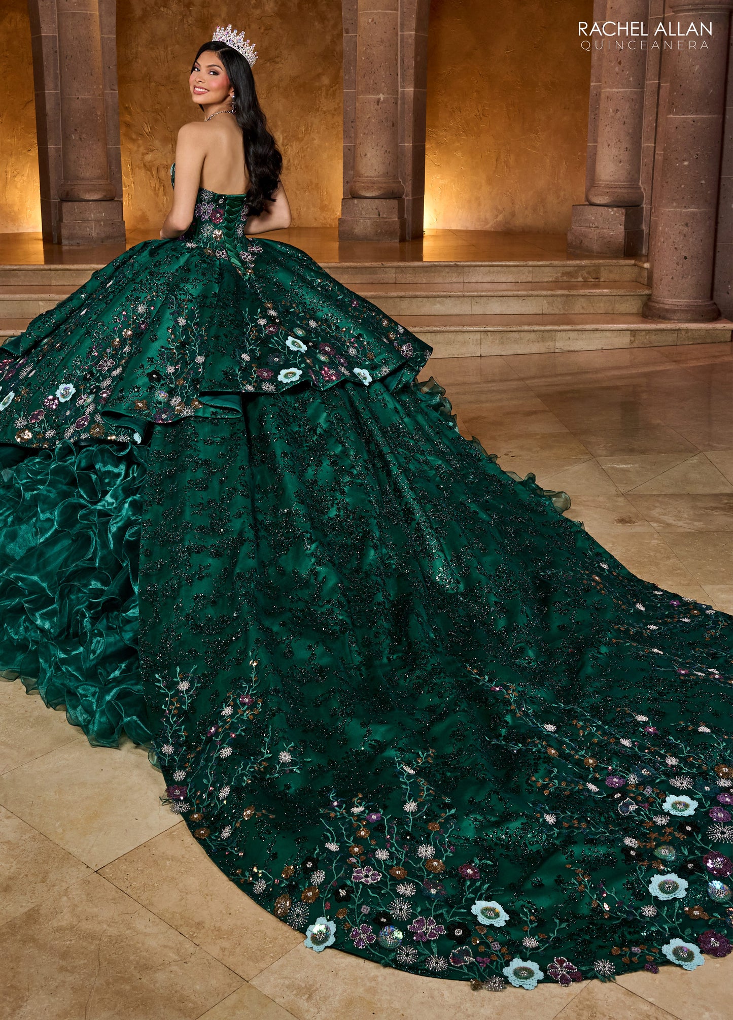 Quinceanera Dresses Ruffle Quinceanera Long Ball Gown Emerald Multi