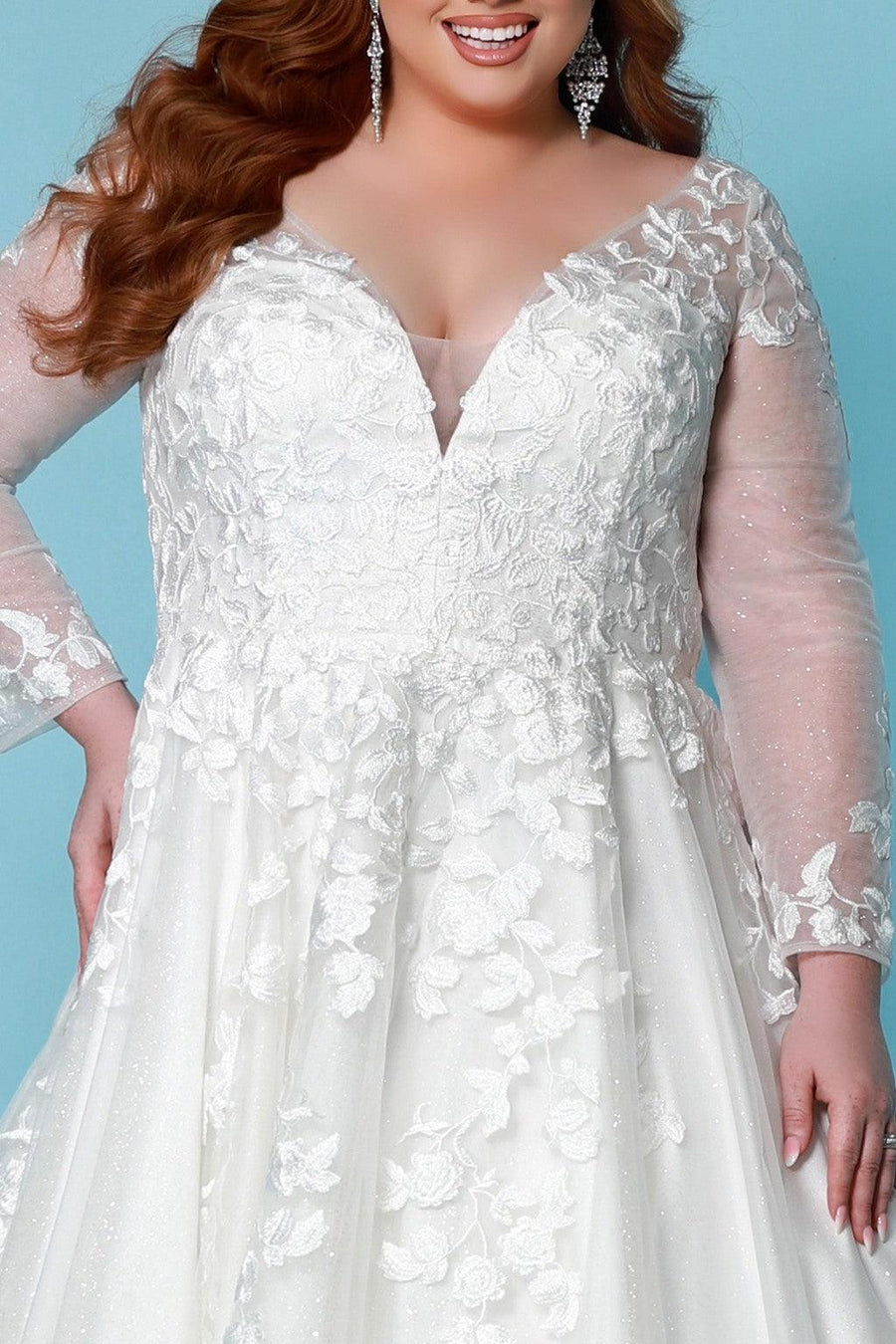 Wedding Dresses Long Sleeve Glitter Tulle Wedding Dress Ivory