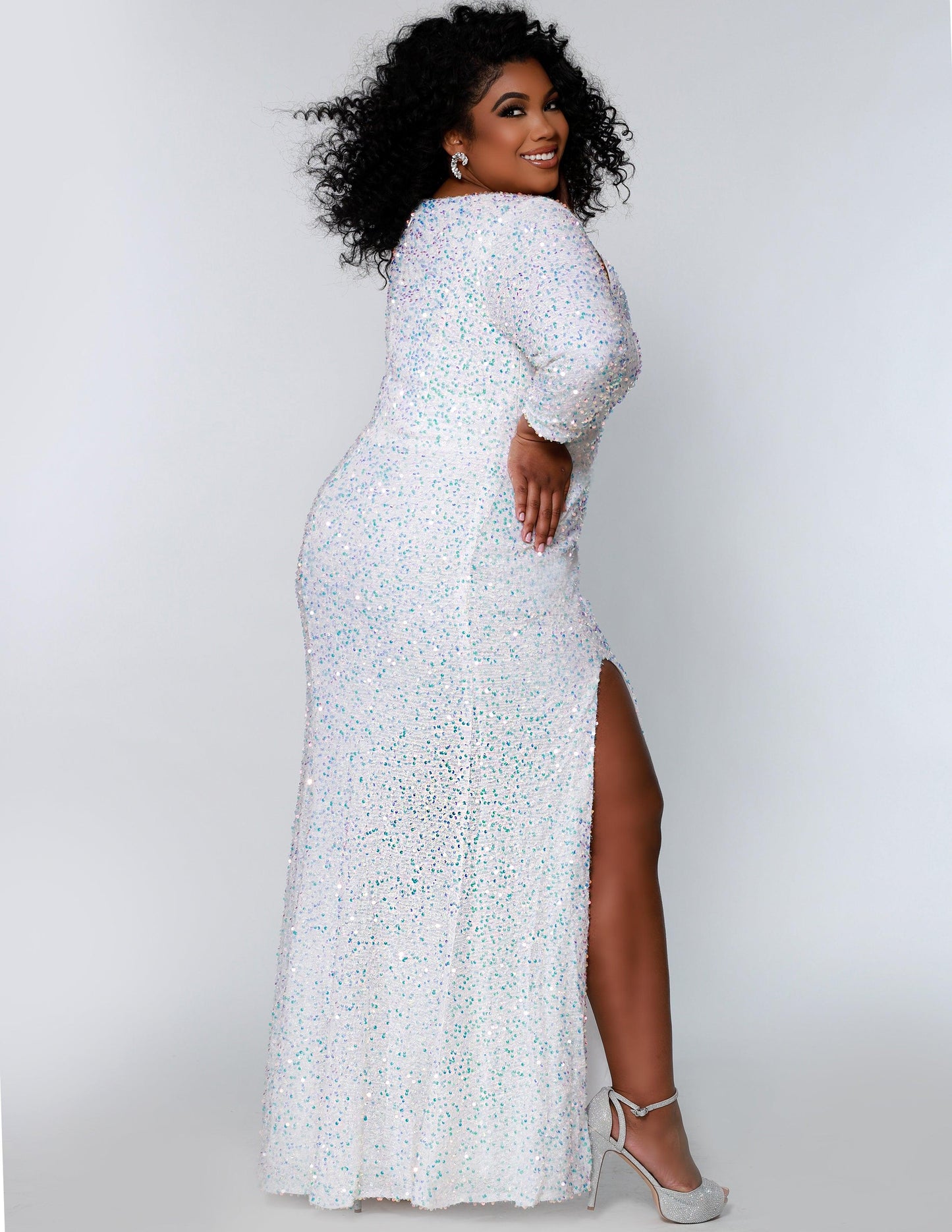  Long Sleeve Plus Size Formal Dress Pearlescent