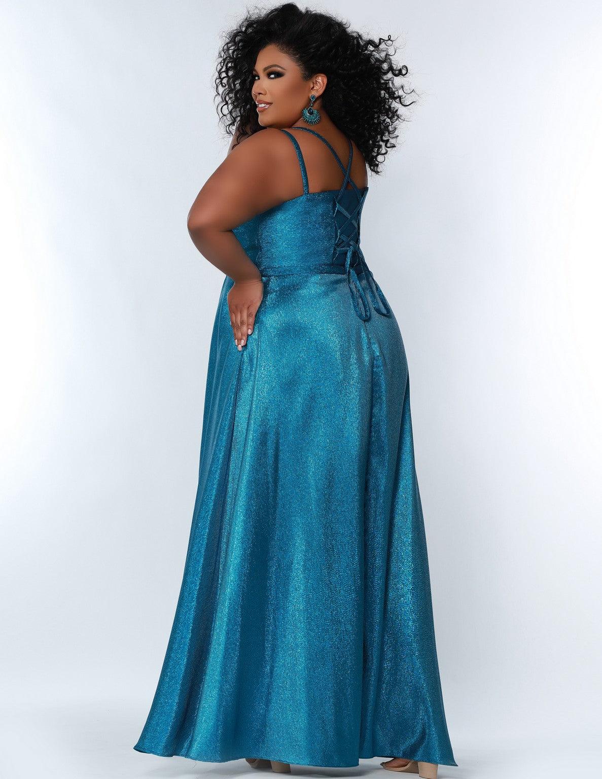 Plus Size Dresses Plus Size Long Metallic Prom Dress Electric Blue