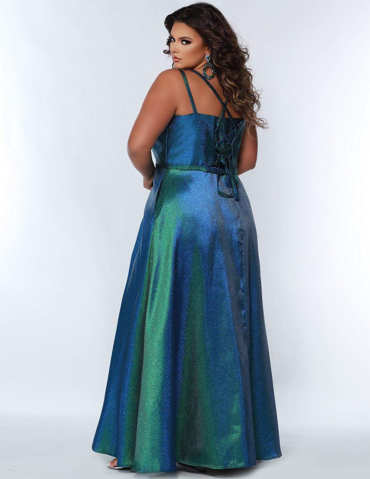 Plus Size Dresses Plus Size Long Metallic Prom Dress Peacock