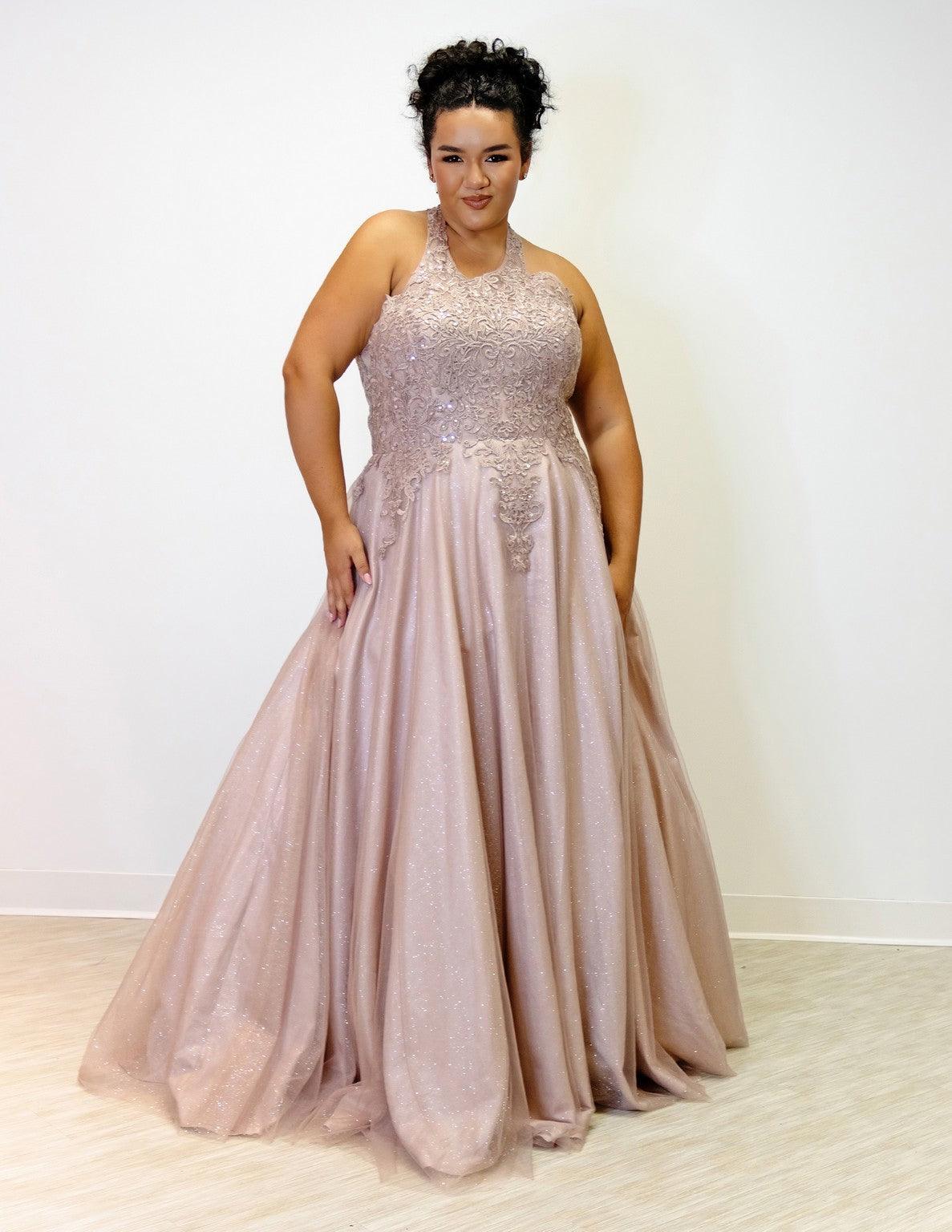 Plus Size Dresses Plus Size Long Halter Prom Dress Mocha