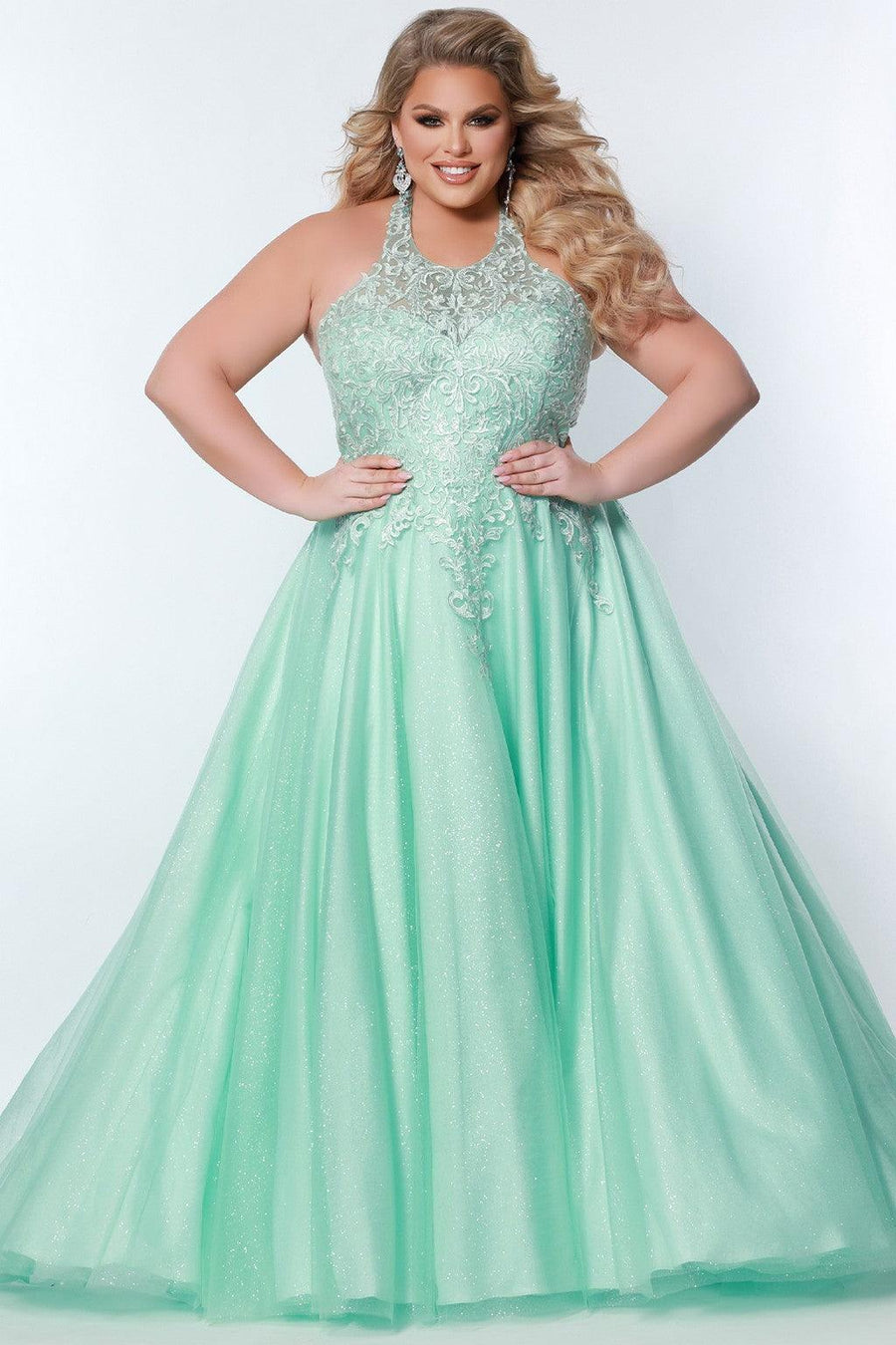 Plus Size Dresses Plus Size Long Halter Prom Dress Mint