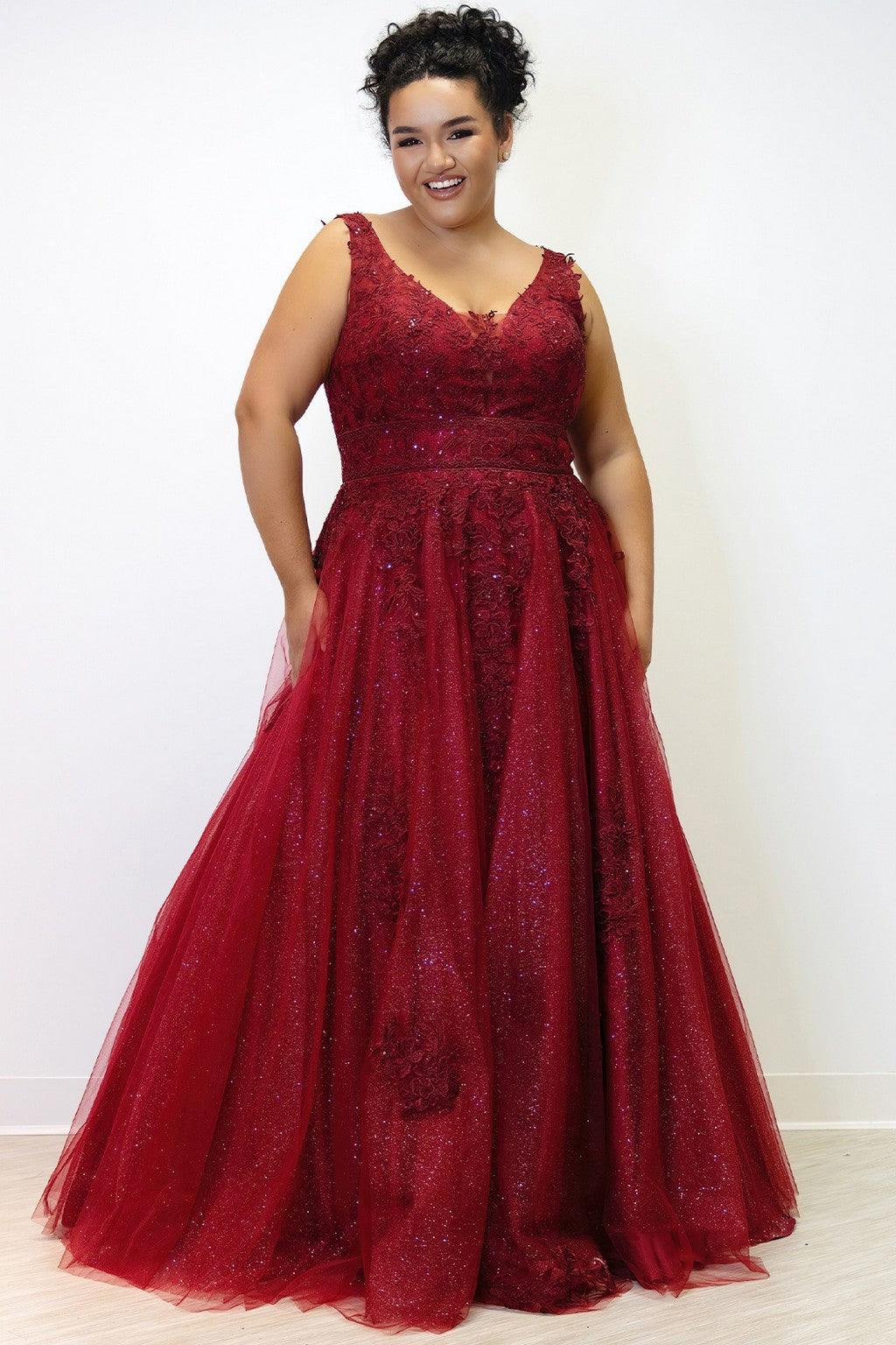 Plus Size Dresses Plus Size Long Glitter Prom Dress Wine