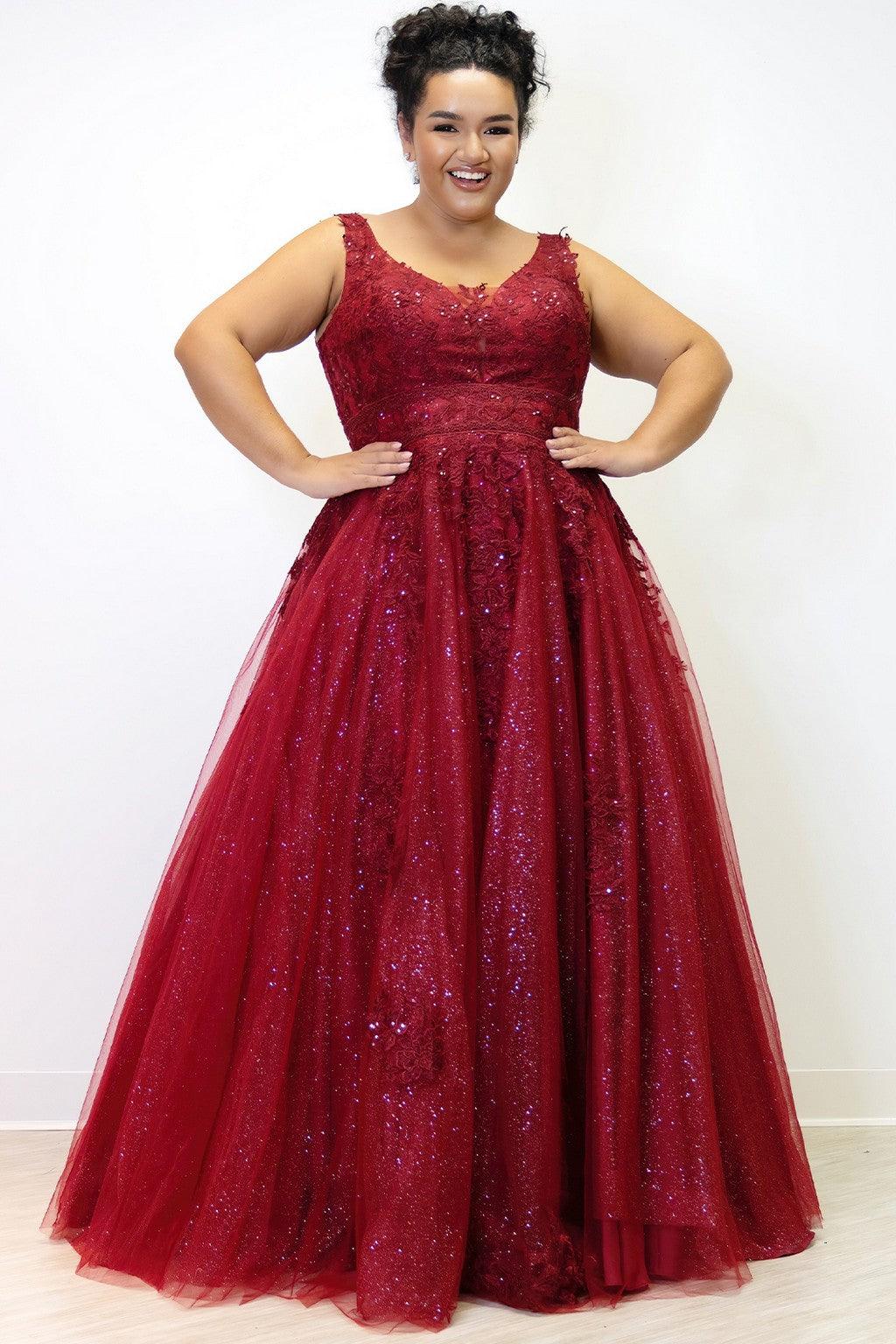 Plus Size Dresses Plus Size Long Glitter Prom Dress Wine