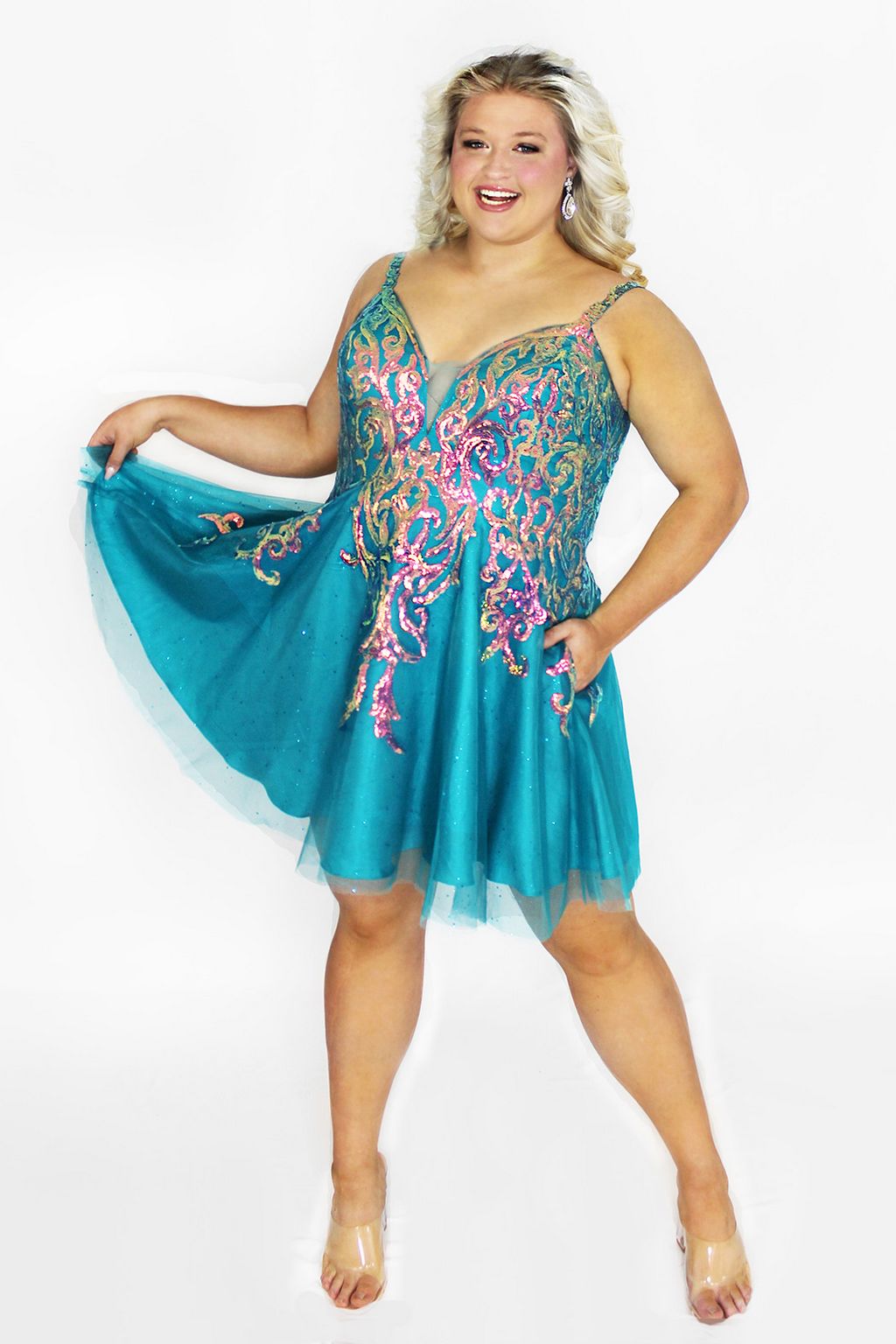 Plus Size Dresses Homecoming Short Glitter Plus Size Dress Jade