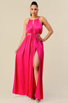 Formal Dresses Long Front Cutout Tie Slit Maxi Dress Pink