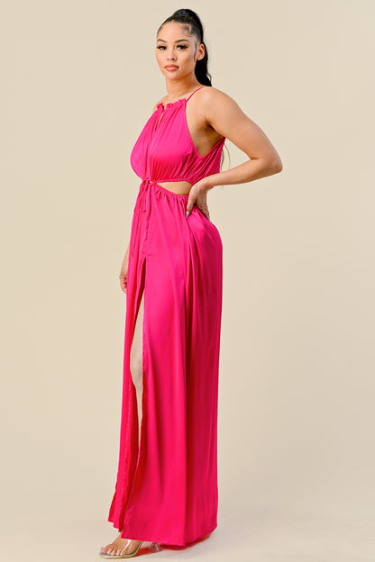 Formal Dresses Long Front Cutout Tie Slit Maxi Dress Pink