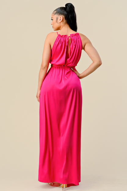 Formal Dresses Long Front Cutout Tie Slit Maxi Dress Pink