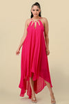 Formal Dresses High Low Halter Maxi Dress Hot Pink