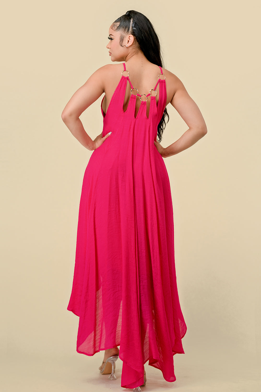 Formal Dresses High Low Halter Maxi Dress Hot Pink