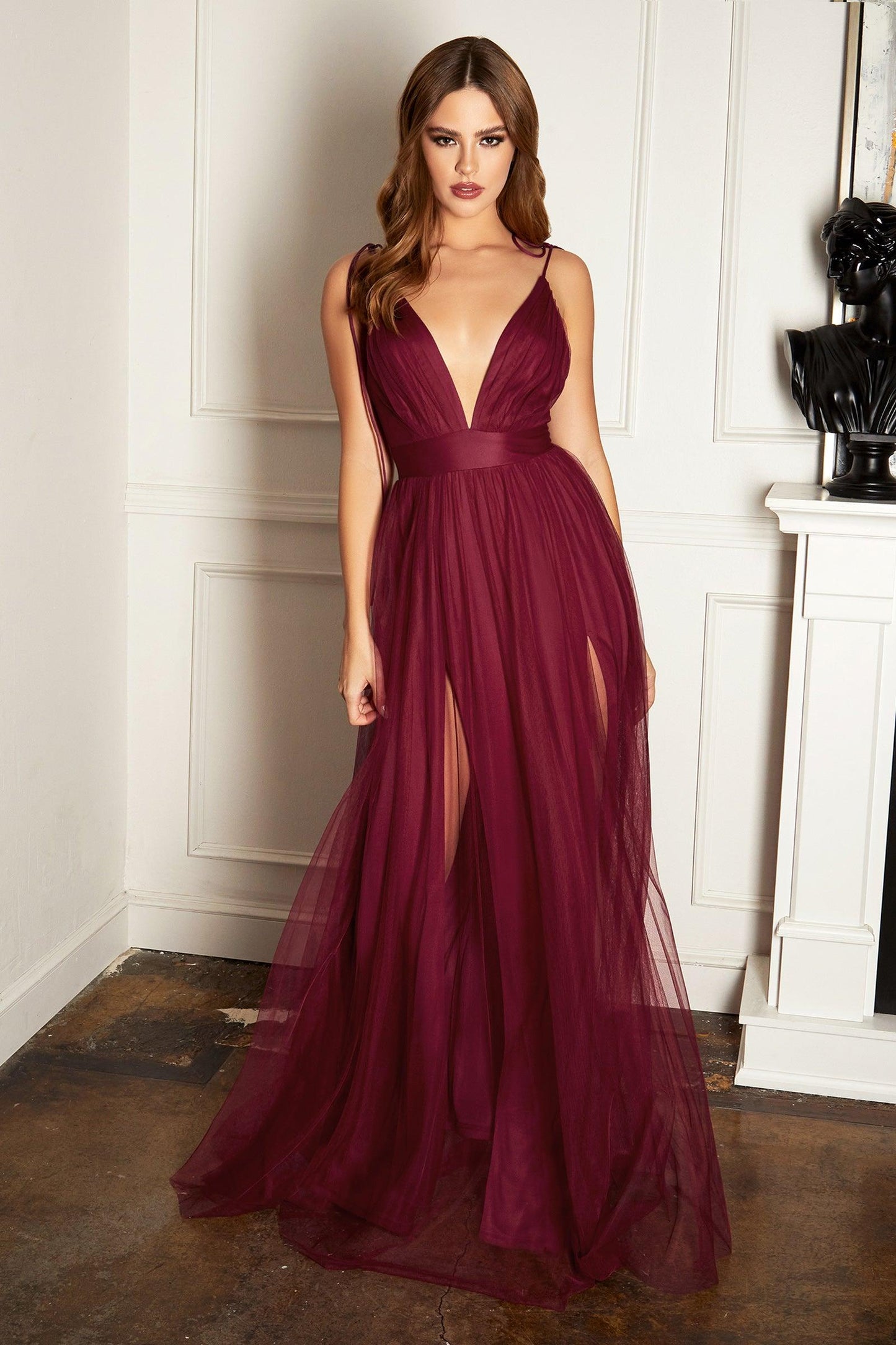 Prom Dresses Sleeveless Tulle Prom Dress Burgundy