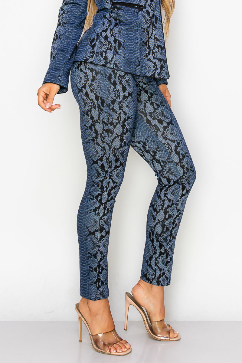 Pant Suit Long Sleeve Printed Blazer Pant Set Navy