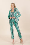 Pant Suit Long Sleeve Printed Blazer Pant Set Green