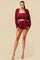 Pant Suit Glittery Sequined Jacket Crop Top Short Set Burgundy