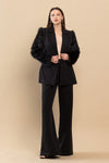 Pant Suit Faux Fur Sleeves Blazer Pant Set Black