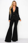 Pant Suit Long Sleeve Flare Blazer Pant Set Black