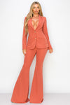 Pant Suit Long Sleeve Flare Blazer Pant Set Brick