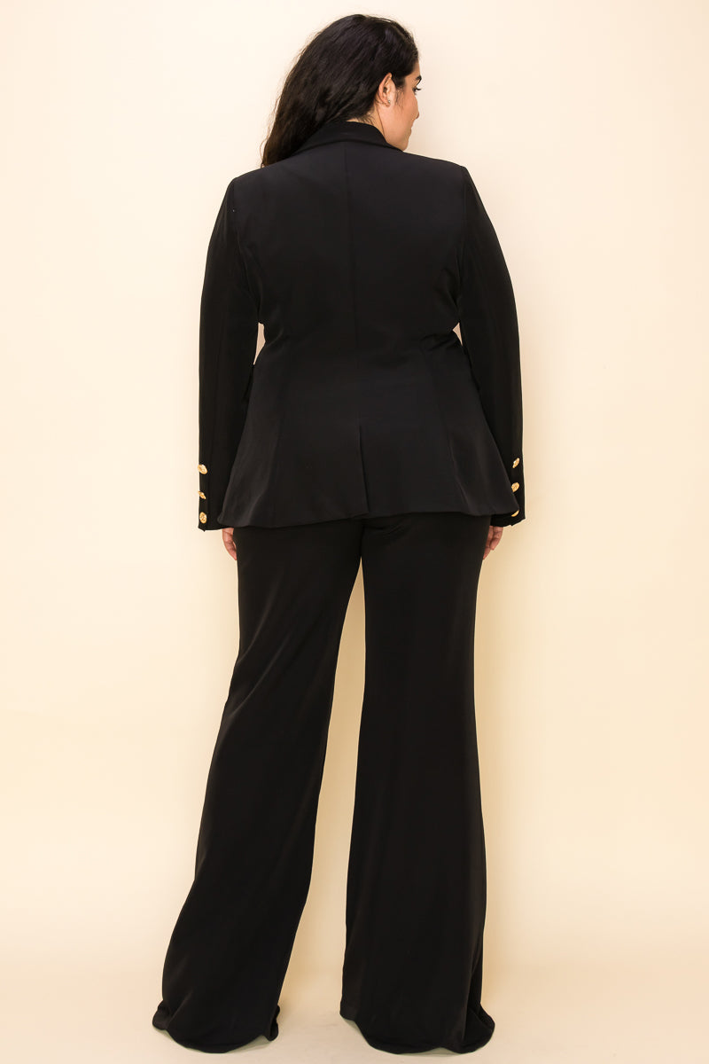 Pant Suit Plus Size Button Detail Jacket Pant Set Black