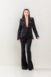 Pant Suit Long Sleeve Button Detail Jacket Pant Set Black