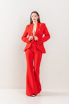 Pant Suit Long Sleeve Button Detail Jacket Pant Set Red