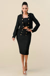 Pant Suit Three Piece Jacket Knee Length Skirt Set Black