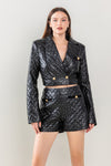 Pant Suit Quilted Jacket Short Set Black