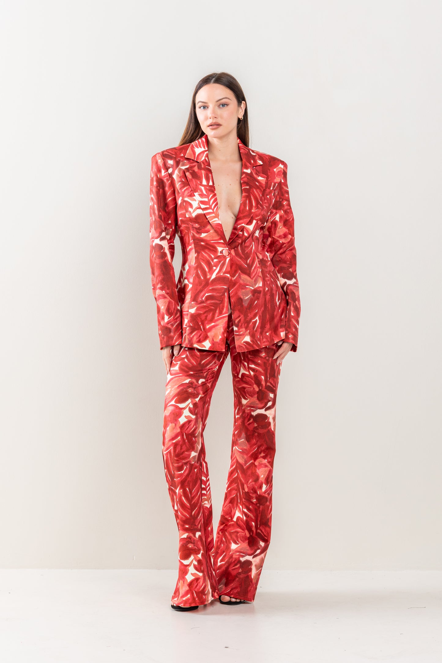 Pant Suit Tie Dye Floral Blazer Pant Set Wine