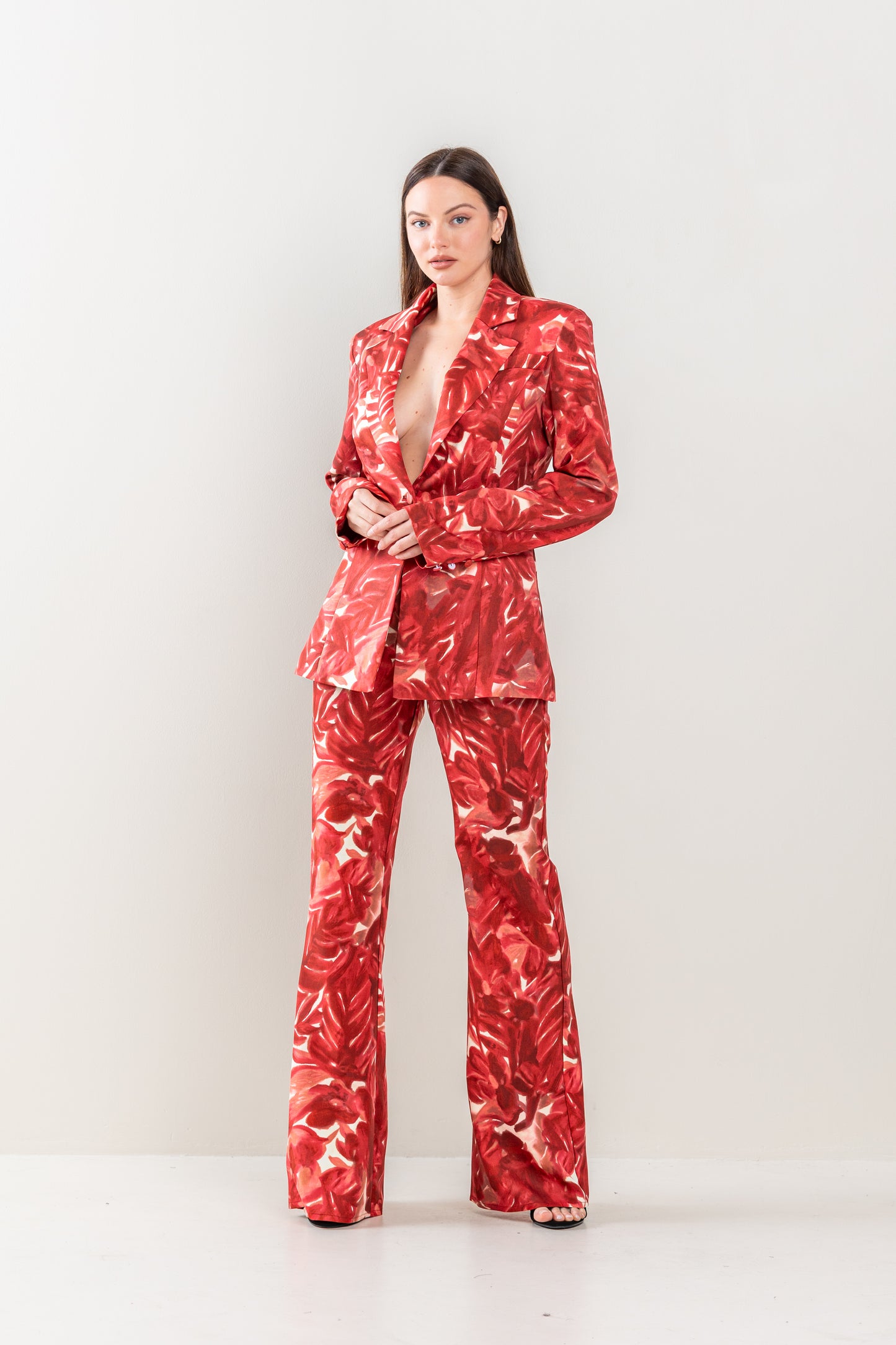 Pant Suit Tie Dye Floral Blazer Pant Set Wine