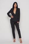 Pant Suit Front Buttons Long Sleeve Jacket Pant Set Black