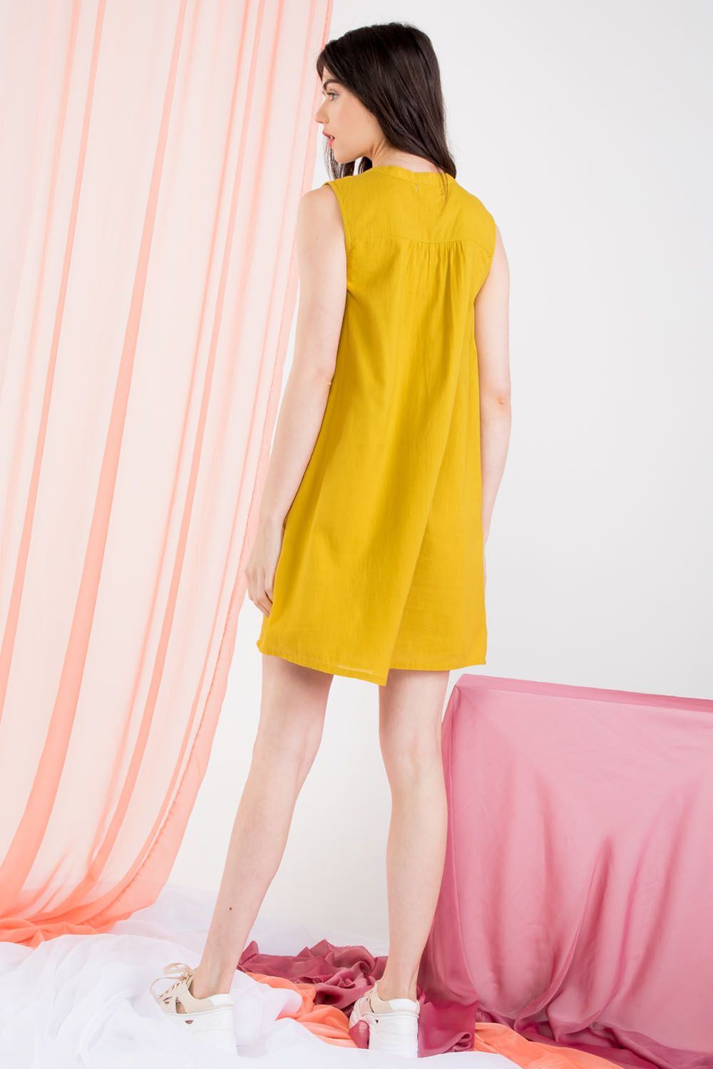 Cocktail Dresses Short Stripe Embroidered String Dress Mustard