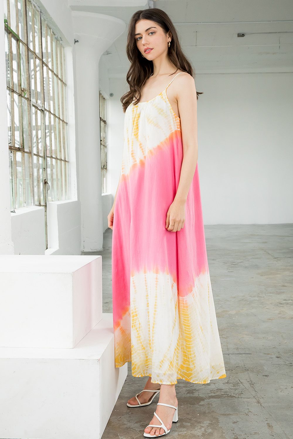 Cocktail Dresses Spaghetti Strap Tie Dye Maxi Dress Pink