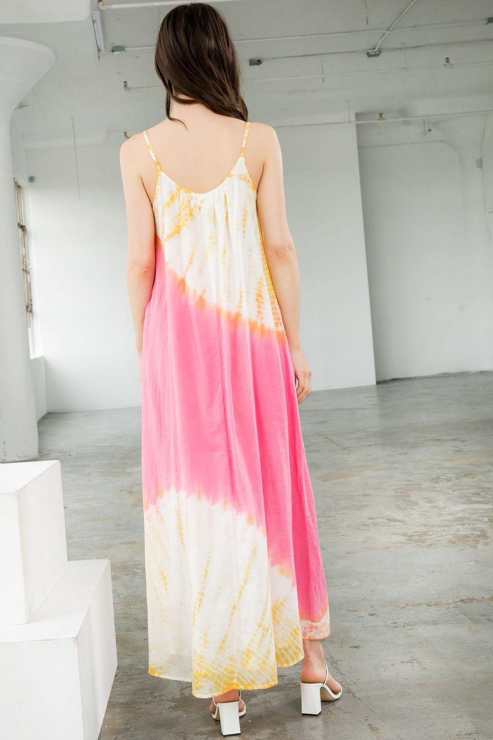 Cocktail Dresses Spaghetti Strap Tie Dye Maxi Dress Pink