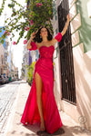 Prom Dresses Long Fitted Formal Detachable Sleeves Prom Dress Fuchsia