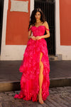 Prom Dresses A Line  Long Formal Evening Lace Prom Dress Fuchsia