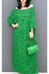 Cocktail Dresses Half Sleeve Off Shoulder Wrinkled Midi Dress  Green