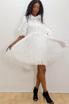 Cocktail Dresses Puff Sleeve Embellished Collar Tulle Short Dress White