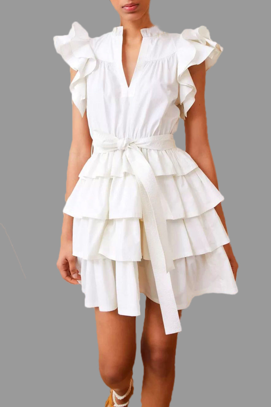 Cocktail Dresses Cap Sleeve V Neck Layered Short Dress White