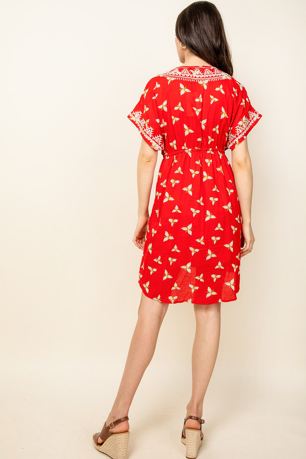 Cocktail Dresses Short Print V Neck Embroidered Dress Red