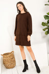 Cocktail Dresses Short Long Sleeve Knit Dress Brown