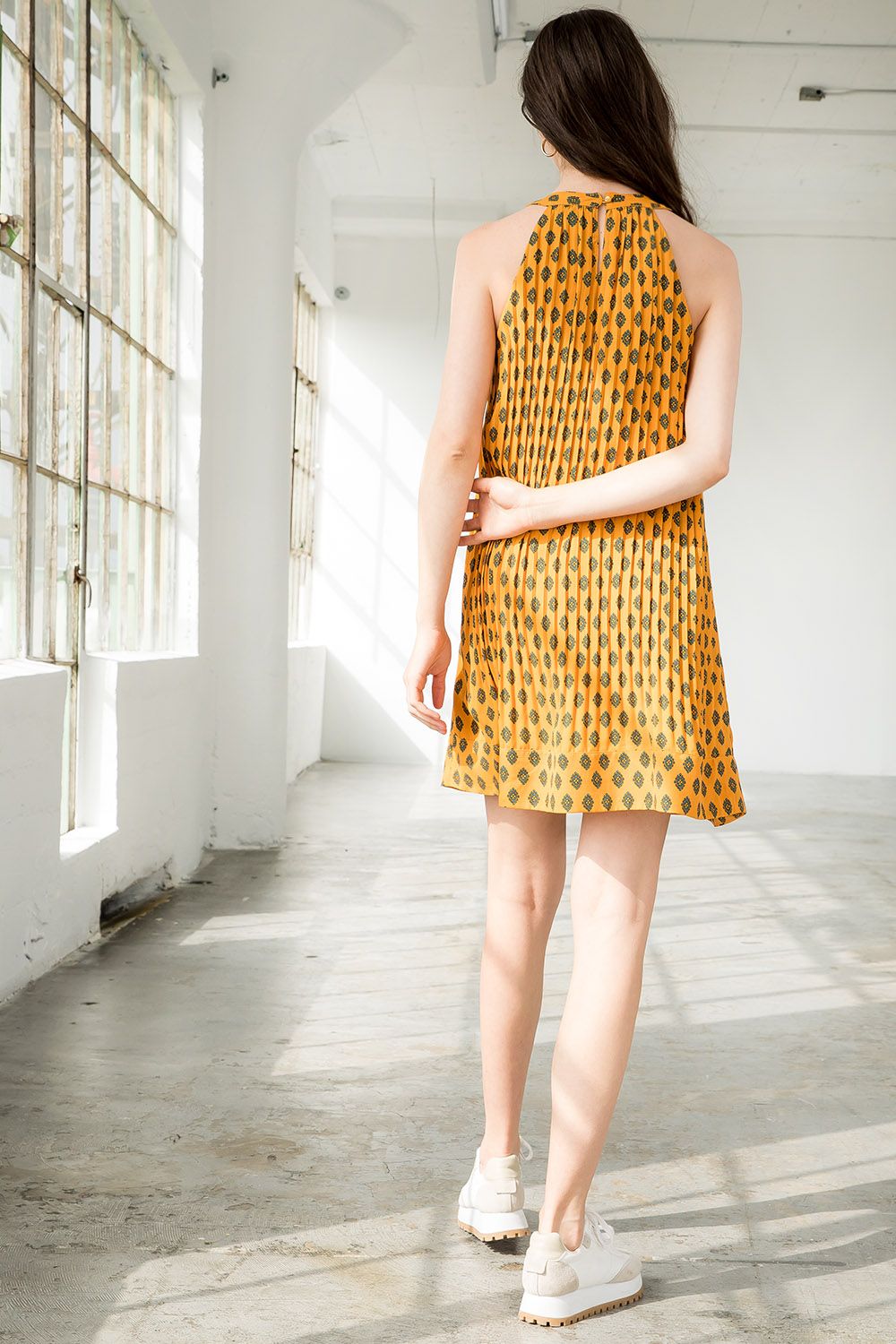 Cocktail Dresses Short Printed Halter Dress Mustard