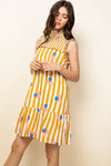 Cocktail Dresses Short Smocked Neck Stripe Dress Mustard