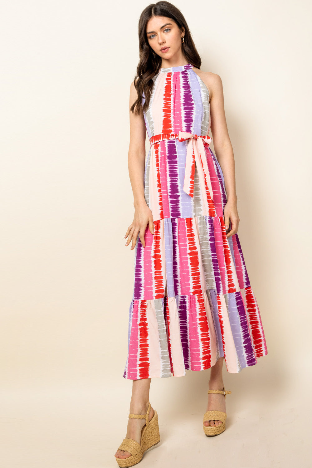 Cocktail Dresses Tie Dye Tiered Maxi Dress Pink