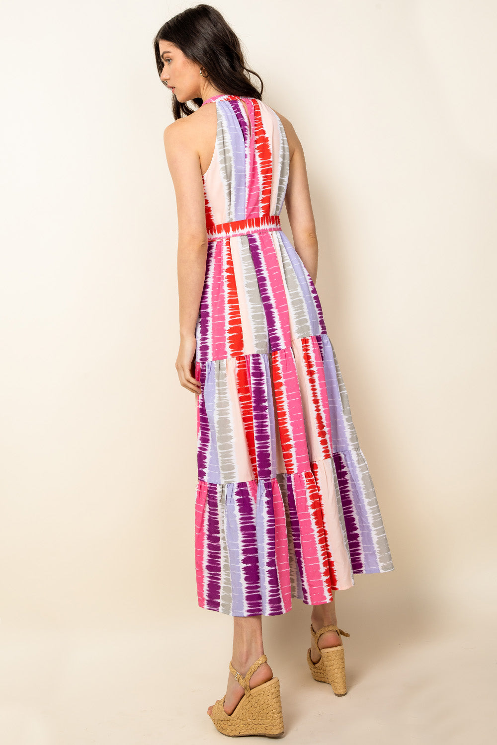 Cocktail Dresses Tie Dye Tiered Maxi Dress Pink