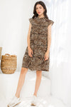 Cocktail Dresses Short Tiered Leopard Print Cap Sleeve Dress Black