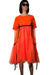 Cocktail Dresses Short Sleeve Tulle Semi Formal Dress Orange